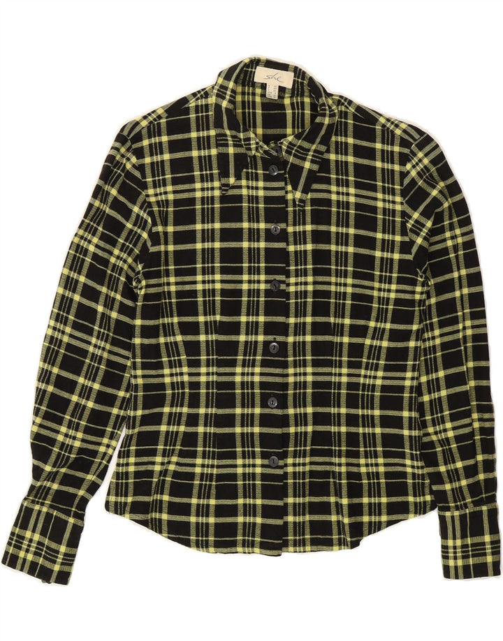 VINTAGE Womens Shirt UK 12 Medium Black Check Viscose Vintage Vintage and Second-Hand Vintage from Messina Hembry 