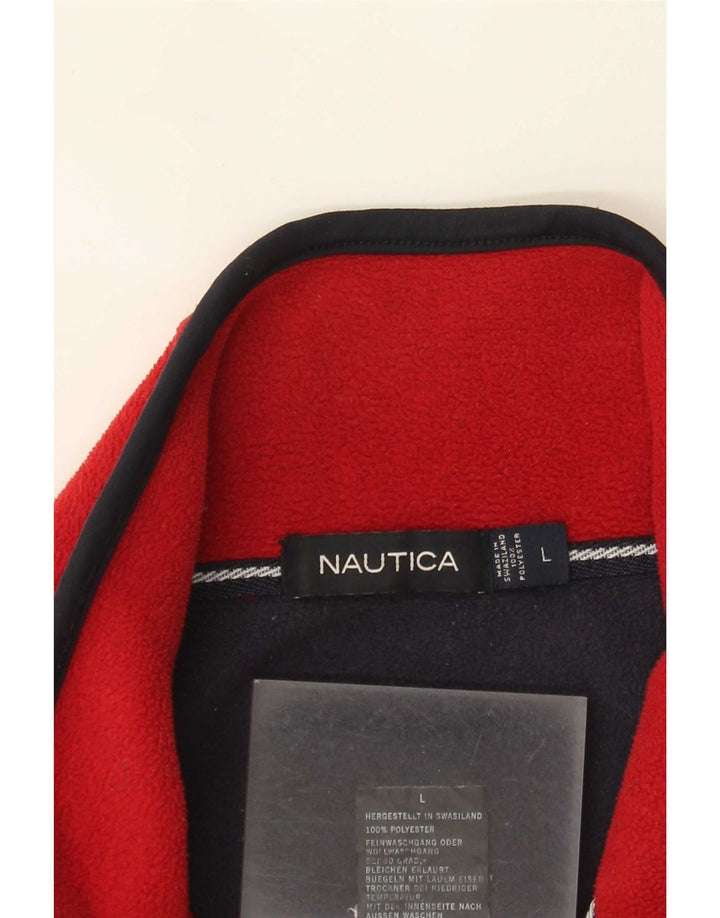 Nautica Herren-Fleecepullover mit Reißverschluss am Hals, großes rotes Farbblock-Polyester