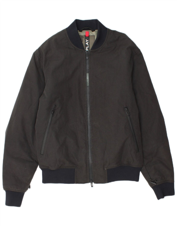 Replay Herren-Bomberjacke mit Grafik, UK 38, mittelgraue Colourblock-Baumwolle