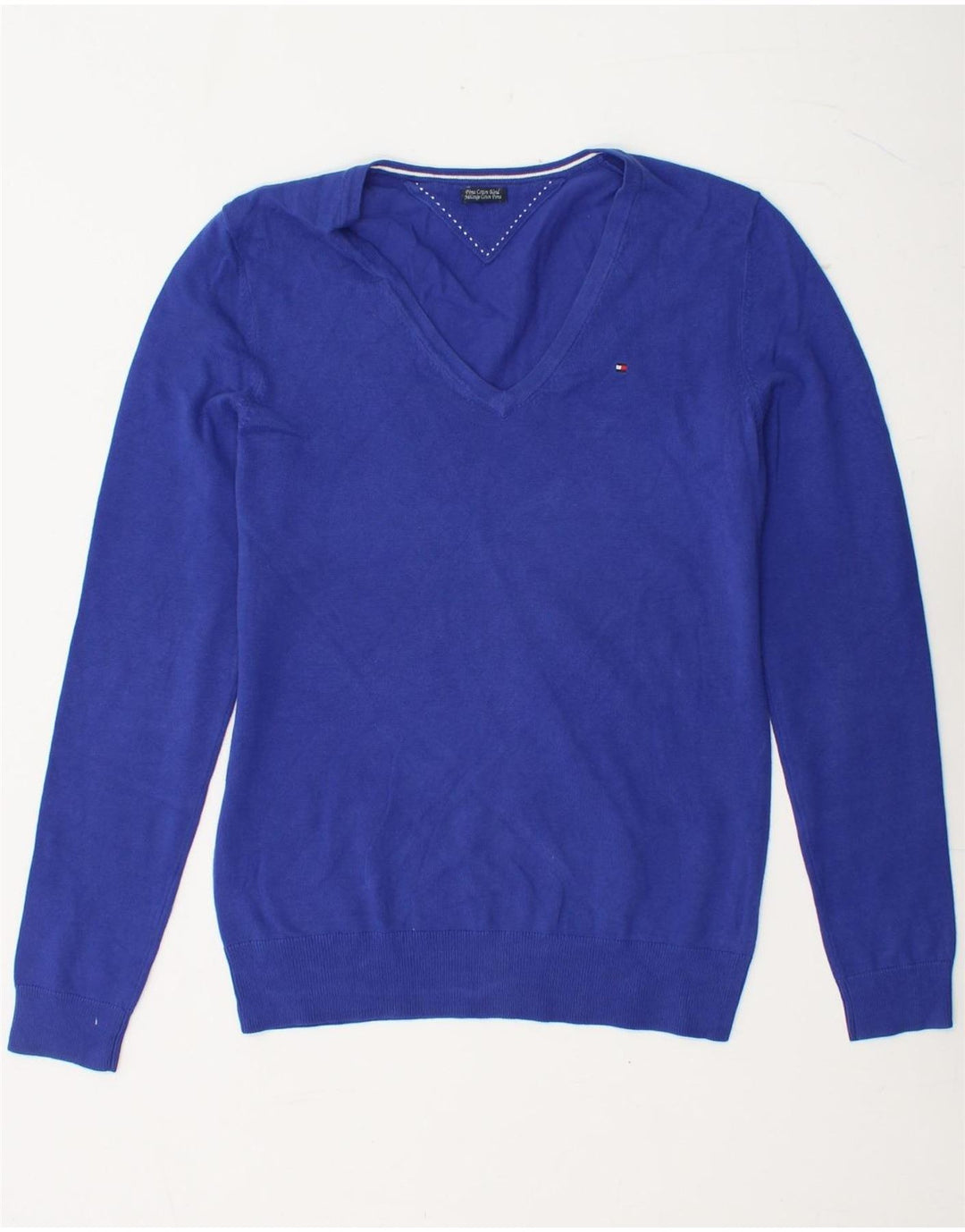 TOMMY HILFIGER Damen-Pullover mit V-Ausschnitt, Gr. 10, Größe S, blau, Baumwolle