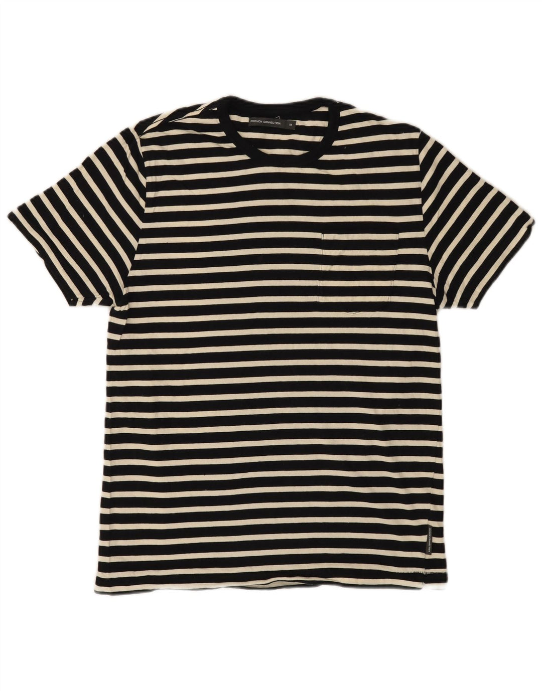 French Connection Herren-T-Shirt-Oberteil, mittelschwarz, gestreift, Baumwolle
