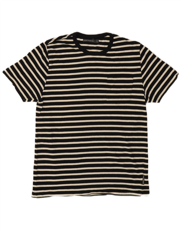 French Connection Herren-T-Shirt-Oberteil, mittelschwarz, gestreift, Baumwolle