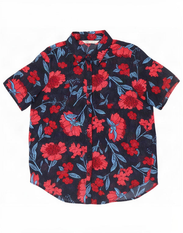 Zara Damen Kurzarm-Hemdbluse UK 16 Large Marineblau mit Blumenmuster