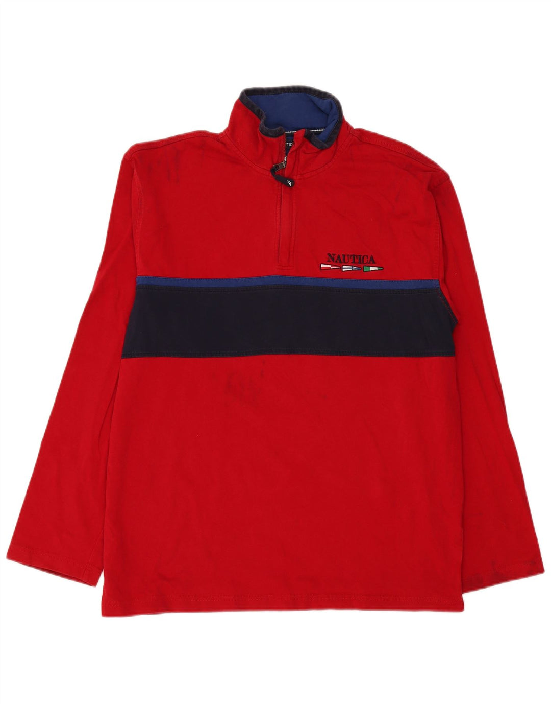 Nautica Herren-Oberteil mit Reißverschluss, langärmlig, groß, rot, Farbblock