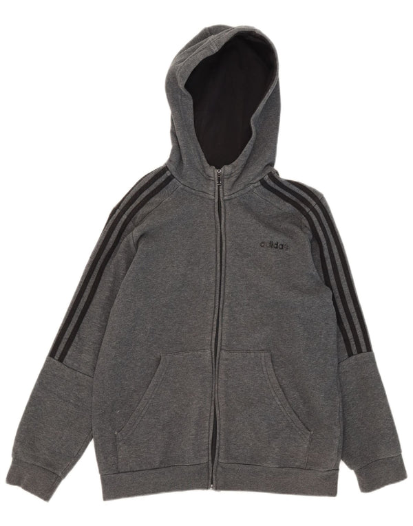Adidas Jungen-Kapuzenpullover mit Reißverschluss, 13–14 Jahre, graue Baumwolle