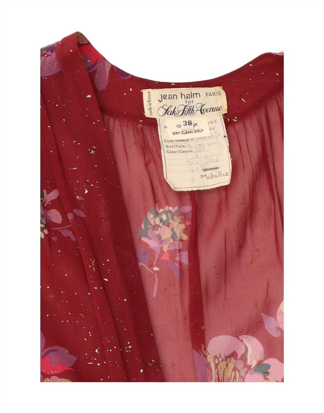 JEAN HALM Womens Front Tie See Through Top EU 38 Medium Burgundy Floral Vintage Jean Halm and Second-Hand Jean Halm from Messina Hembry 