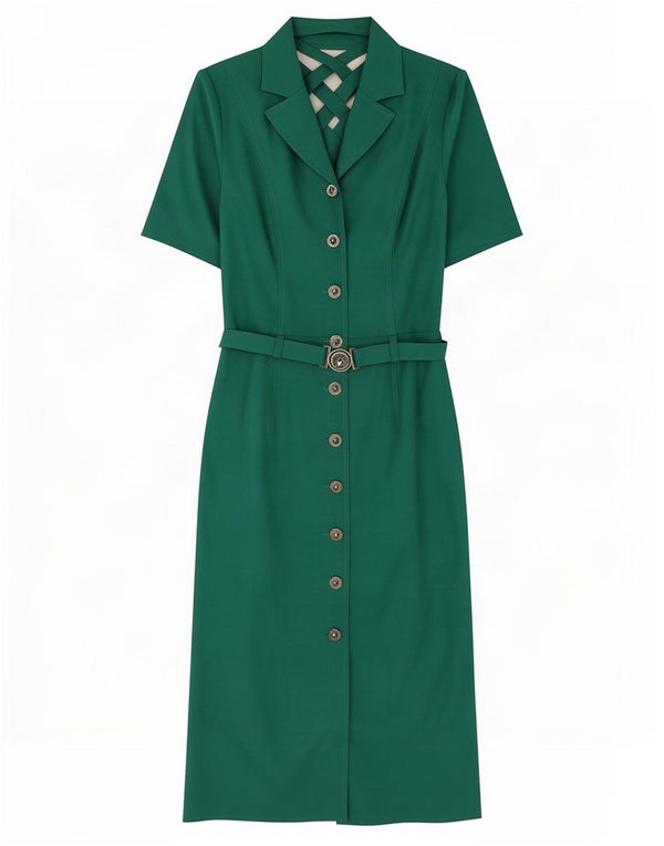 Vintage Damen Kurzarm-Hemdkleid UK 10 Small Grün