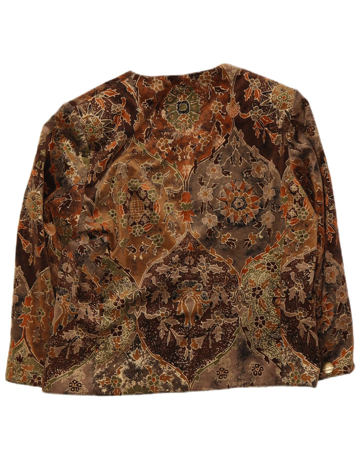 Marina Rinaldi Damen-Blazerjacke mit 3 Knöpfen, Größe 21, Mittelbraun mit Blumenmuster