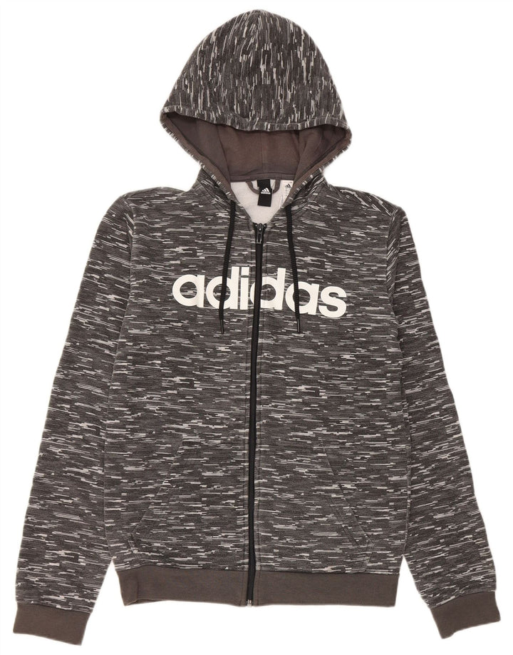 Adidas Herren-Kapuzenpullover mit grafischem Reißverschluss, klein, grau geflecktes Polyester