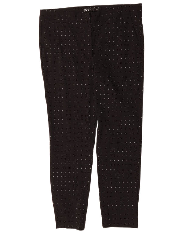 Zara Damen Slim Chino-Hose XL W32 L27 Schwarz gefleckte Viskose