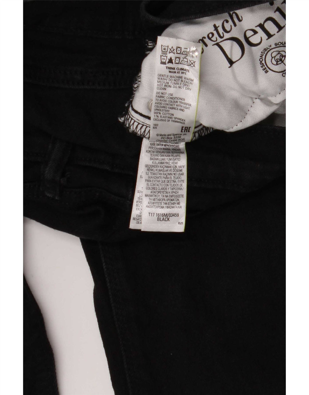 Marks & Spencer Herren Straight Jeans W32 L33 Schwarze Baumwolle