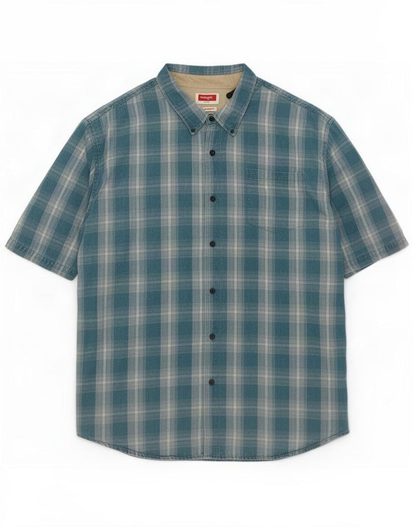 Wrangler Herren-Kurzarmhemd 3XL, blau kariert, Baumwolle