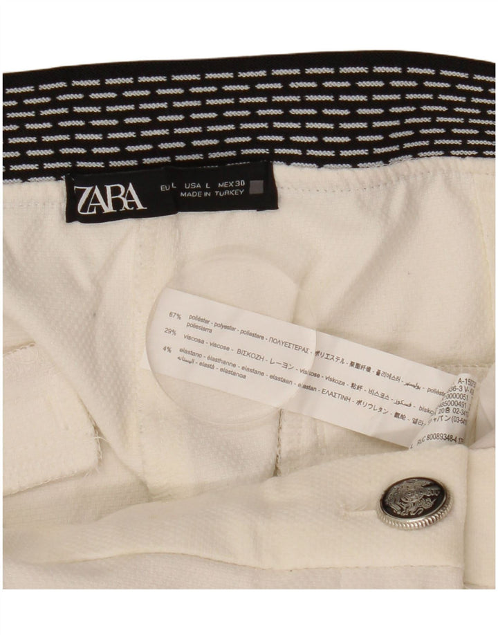 Schmale Chino-Hose für Damen von Zara, Größe L, W30, L27, Weiß, Colourblock-Polyester
