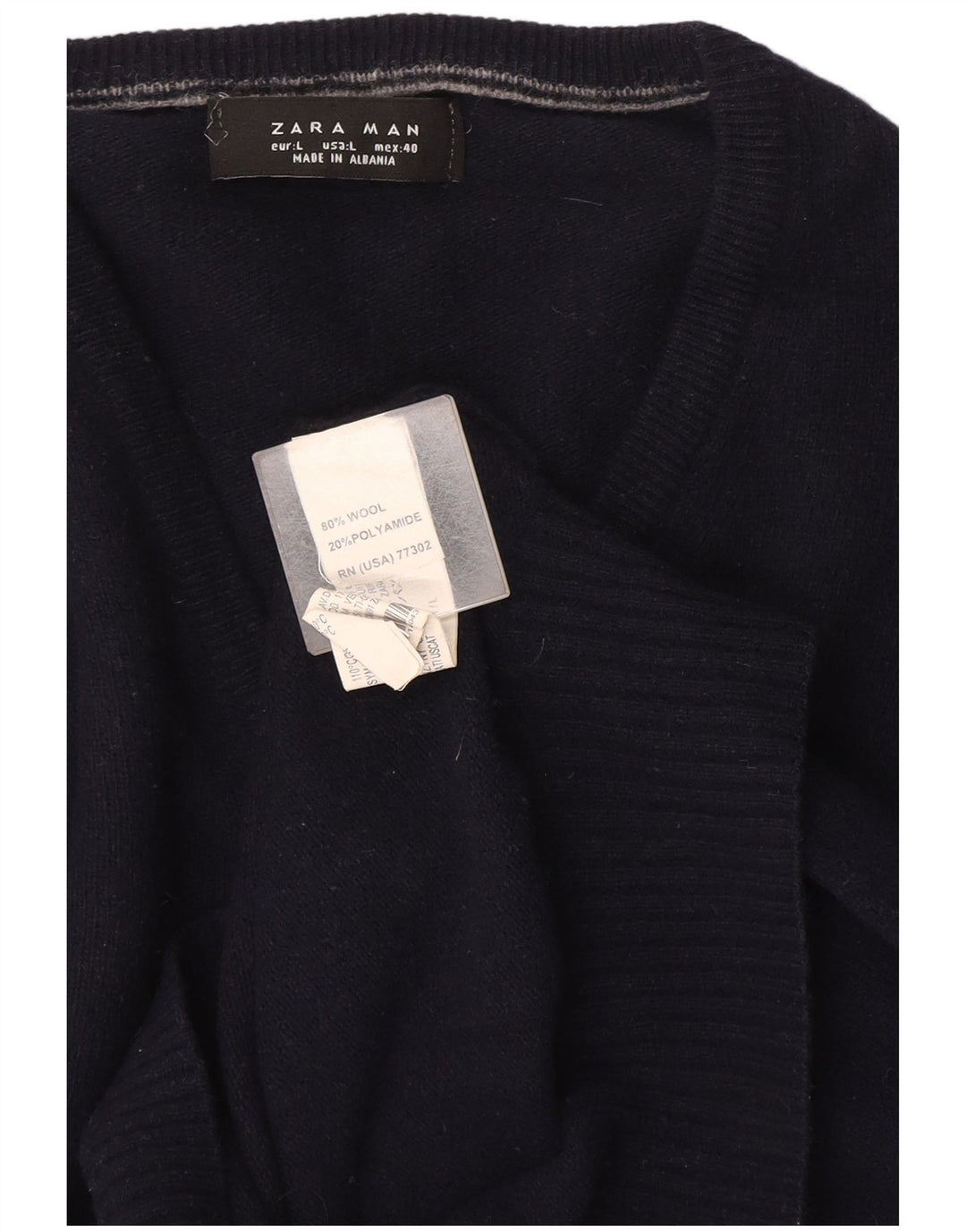 Zara Herren-Pullover mit V-Ausschnitt, groß, marineblaue Wolle