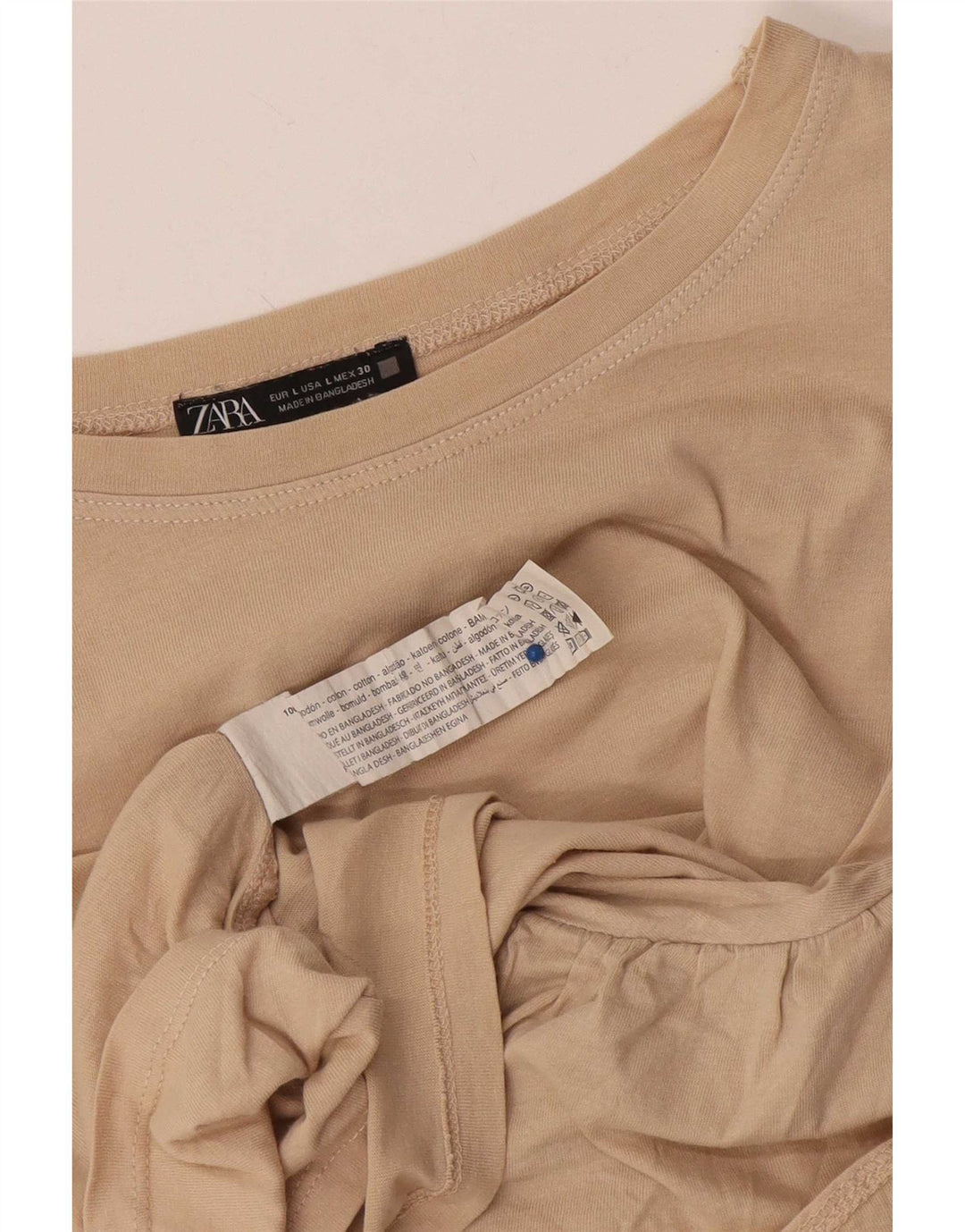 Zara Damen Crop Batwing Bluse Top UK 14 Large Beige Baumwolle