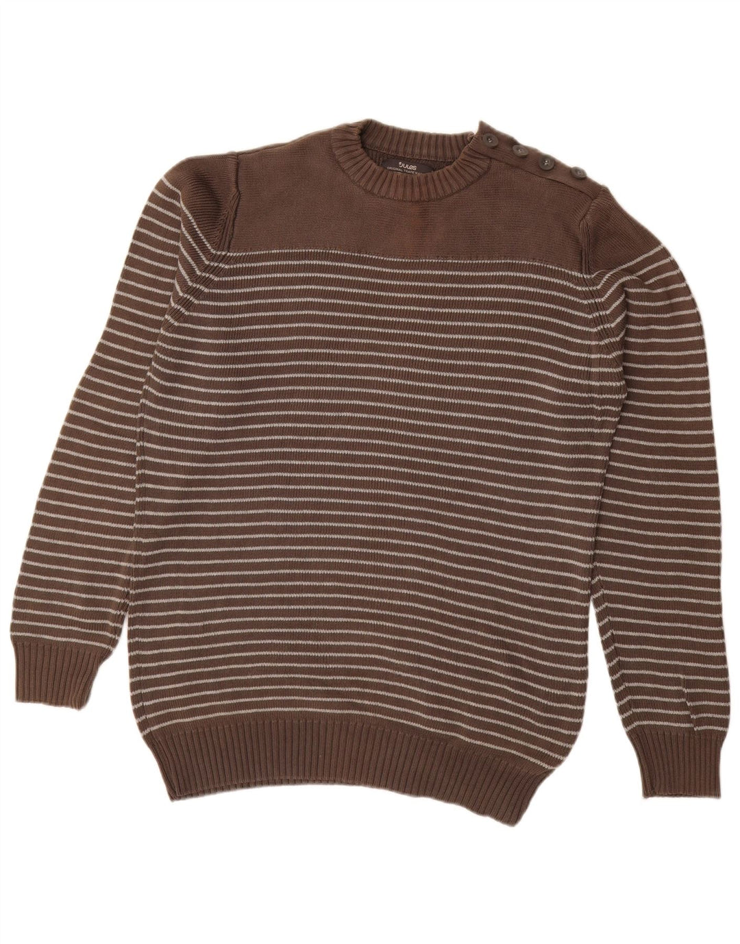 JULES Herren-Pullover mit Rundhalsausschnitt, groß, braun gestreift, Baumwolle