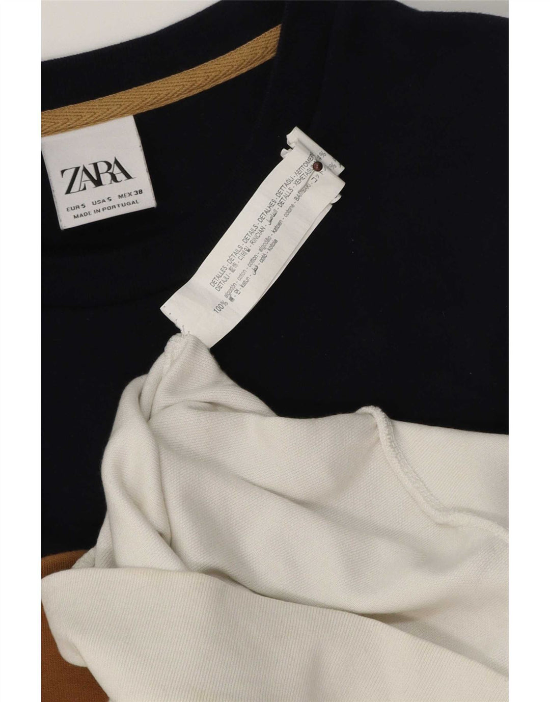 Zara Herren-Sweatshirt-Pullover, klein, weiße Colourblock-Baumwolle