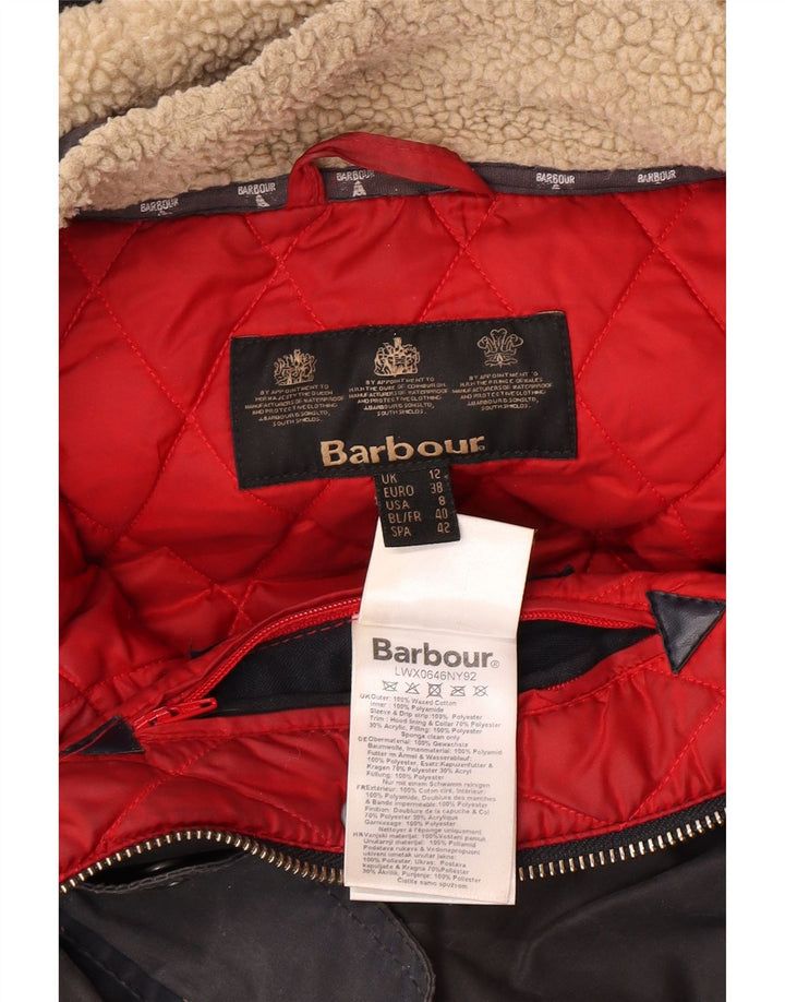 BARBOUR Damen-Kapuzen-Übergröße, gewachste Jacke, UK 12, mittelmarineblaue Baumwolle