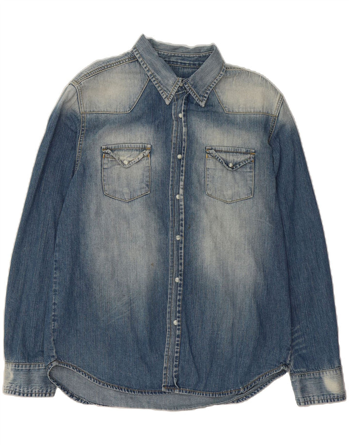 VINTAGE Mens Denim Shirt XL Blue Cotton Vintage Vintage and Second-Hand Vintage from Messina Hembry 