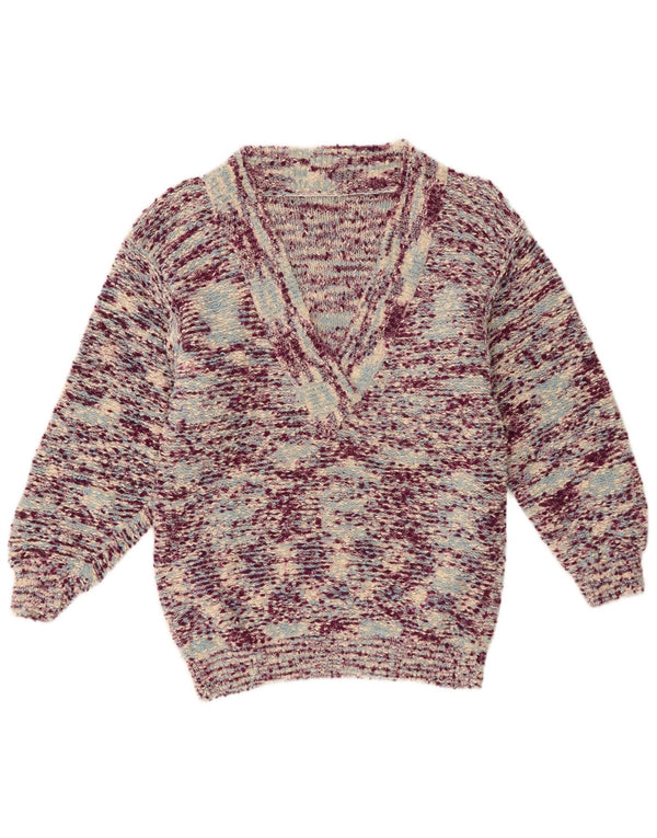 Vintage Damen V-Ausschnitt Pullover Pullover UK 12 Medium Bunt Gefleckt
