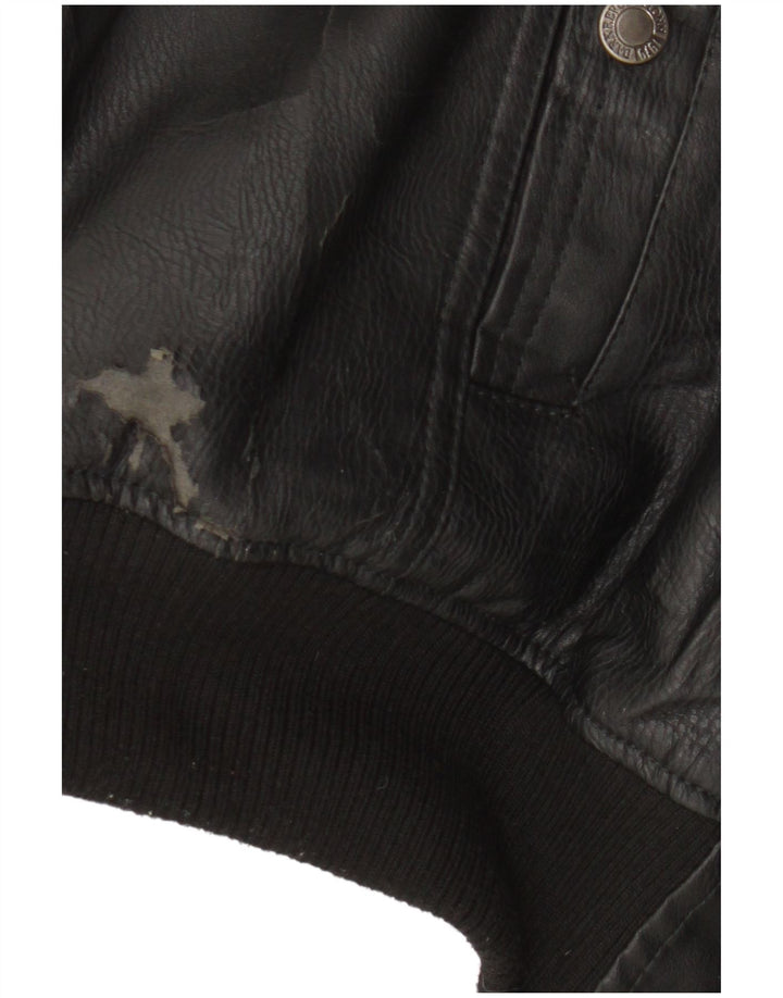 Identische Herren-Motorstyle-Bomberjacke aus Kunstleder, UK 42, XL, schwarzes Polyester
