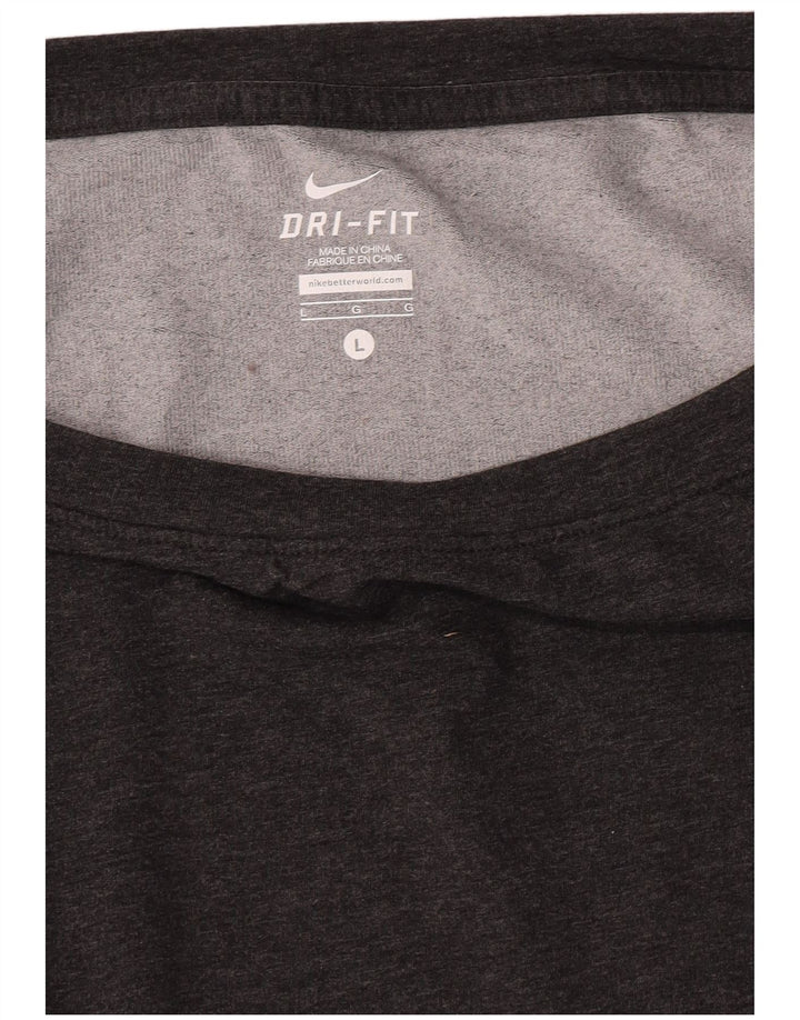 Nike Damen Dri Fit Top Langarm UK 16 Large Grau geflecktes Polyester