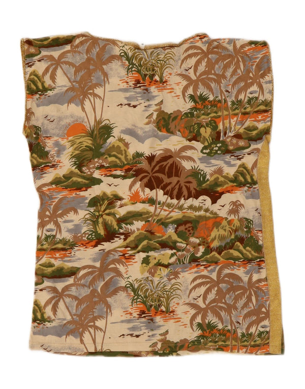 Vintage Damen Grafik T-Shirt Top UK 12 Medium Mehrfarbig Hawaiianisch