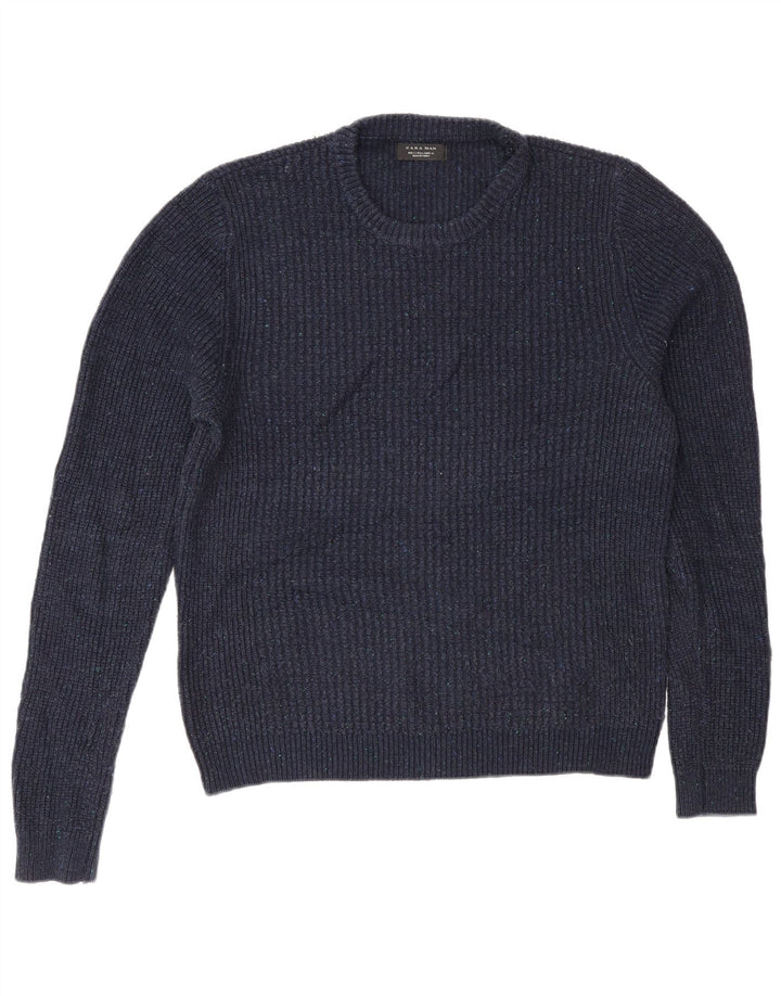 Zara Herren-Pullover mit Rundhalsausschnitt, groß, marineblaues Acryl