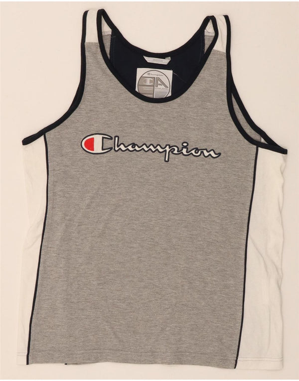 Champion Womens Graphic Vest Top UK 14 Mittelgraue Colourblock-Baumwolle