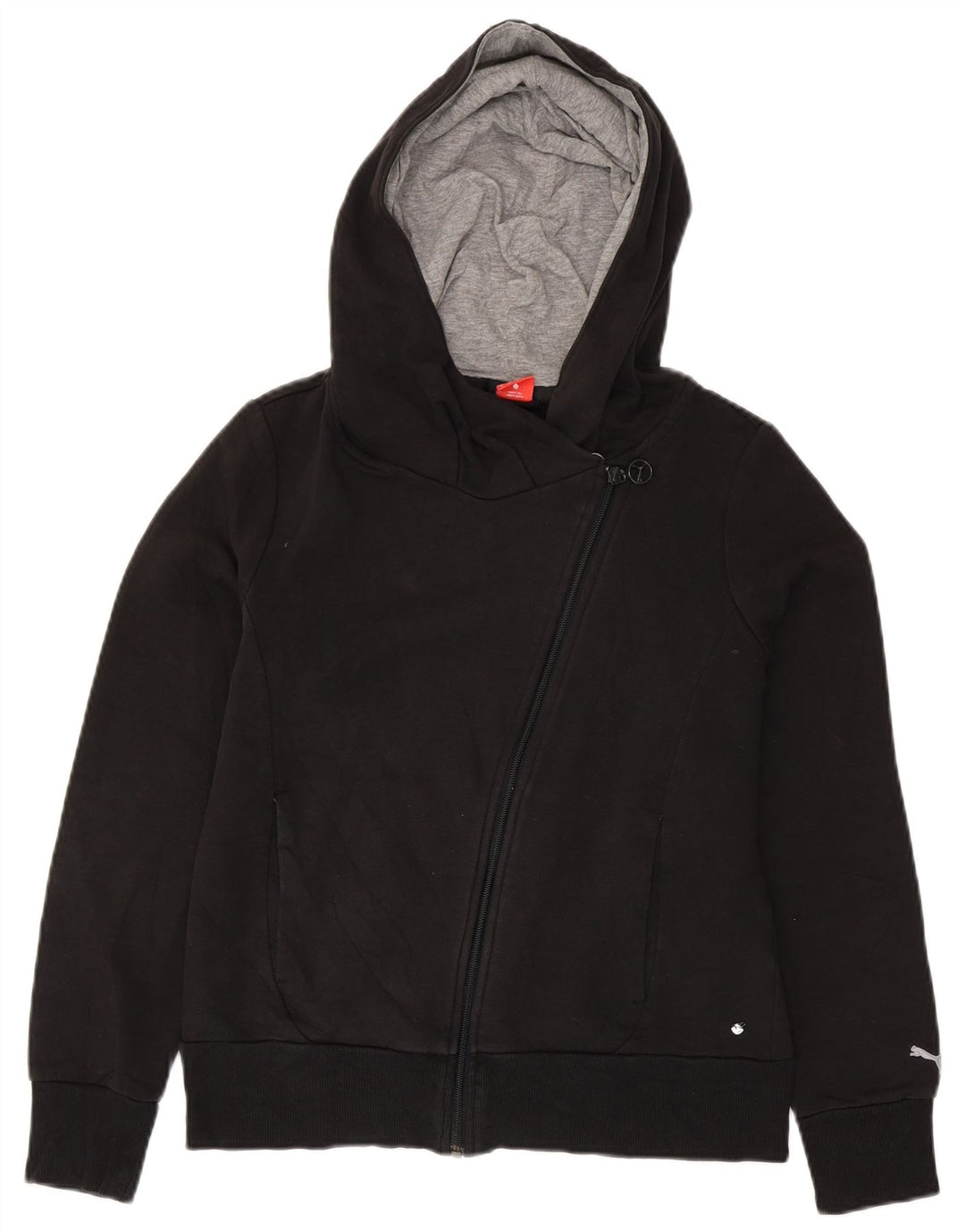 PUMA Damen Graphic Zip Hoodie Pullover UK 14 Große schwarze Baumwolle