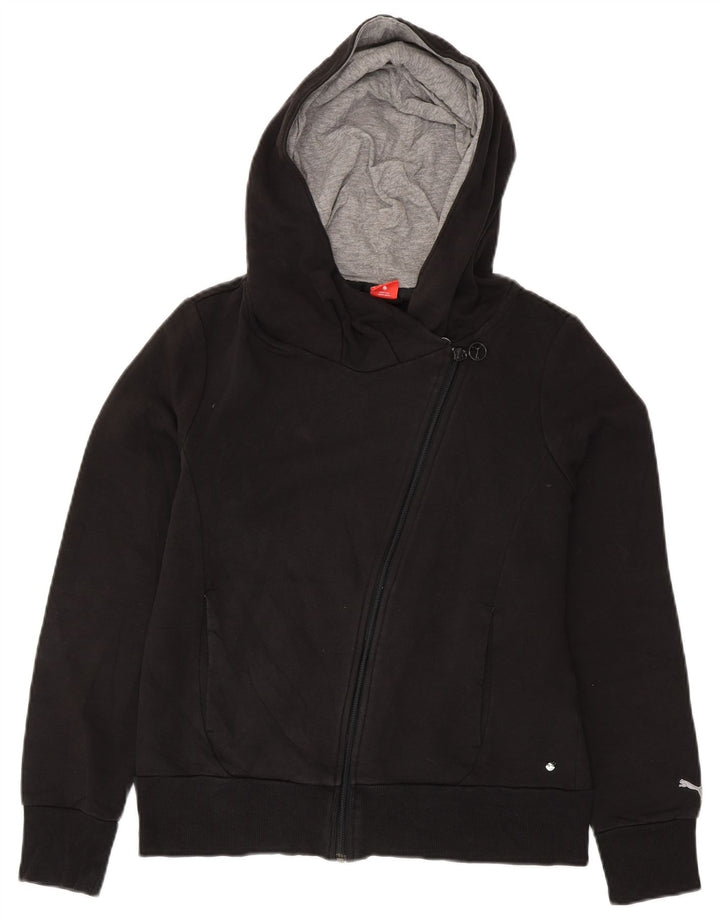 PUMA Damen Graphic Zip Hoodie Pullover UK 14 Große schwarze Baumwolle