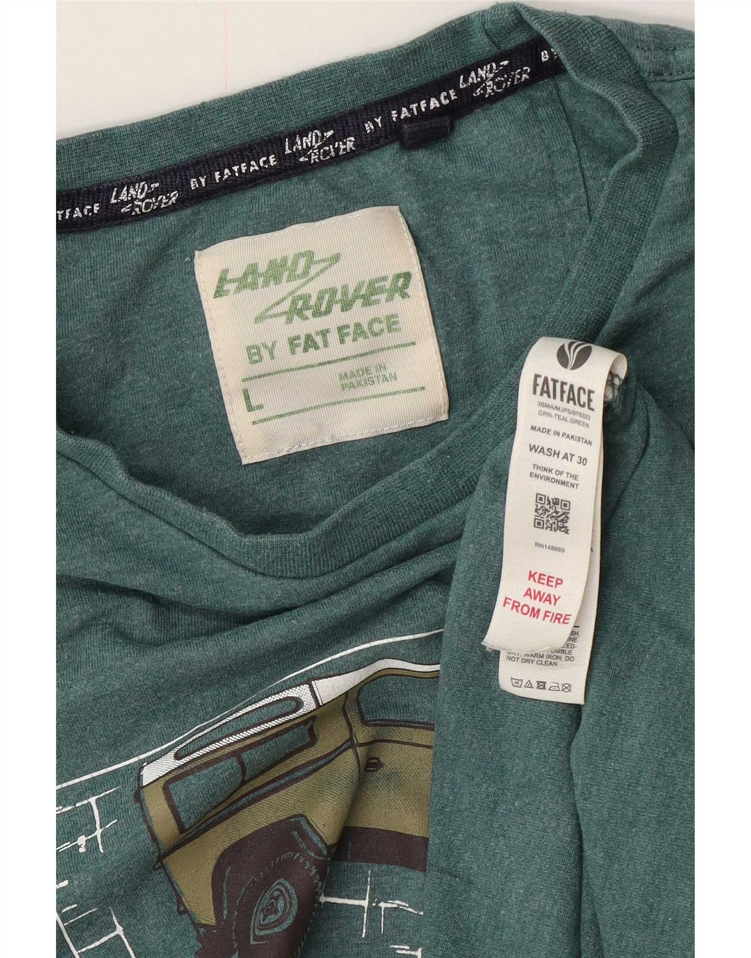 Fat Face Herren-T-Shirt mit Grafik, Größe L, Grün, Baumwolle