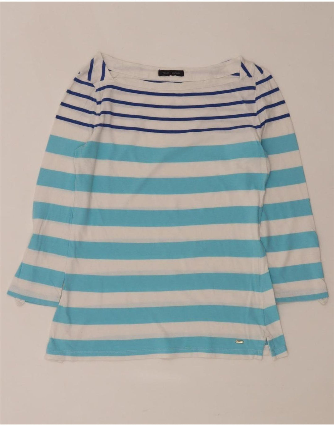 TOMMY HILFIGER Damen Top 3/4 Ärmel UK 12 Mittelblau gestreift