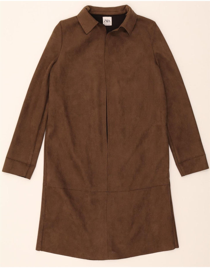 ZARA Womens Overcoat UK 6 XS Brown Polyester Vintage Zara and Second-Hand Zara from Messina Hembry 