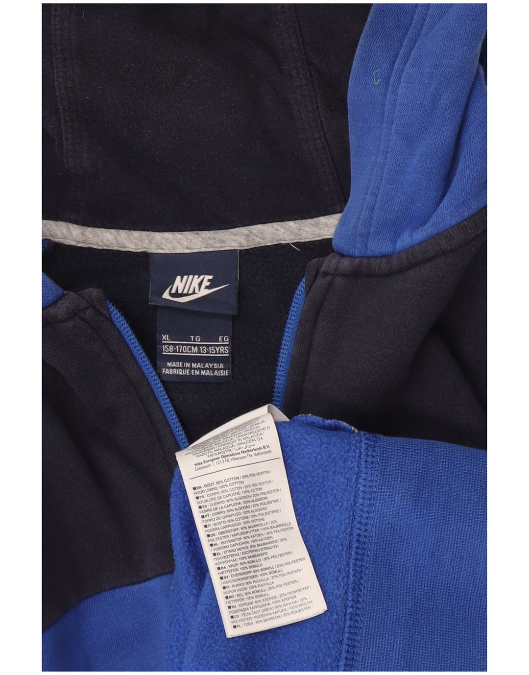 NIKE Jungen-Kapuzenpullover mit Reißverschluss, 13–14 Jahre, XL, blaue Farbblock-Baumwolle