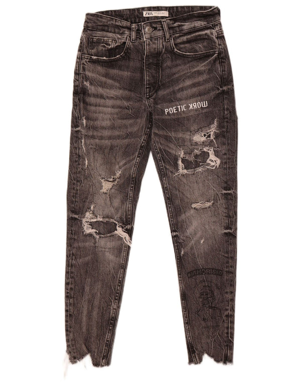 Zara Herren Distressed Skinny Jeans EU 38 Small W30 L27 Schwarze Baumwolle