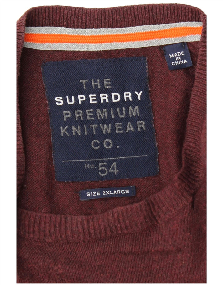Superdry Herren-Pullover mit Rundhalsausschnitt, 2XL, Burgunderrot, Baumwolle