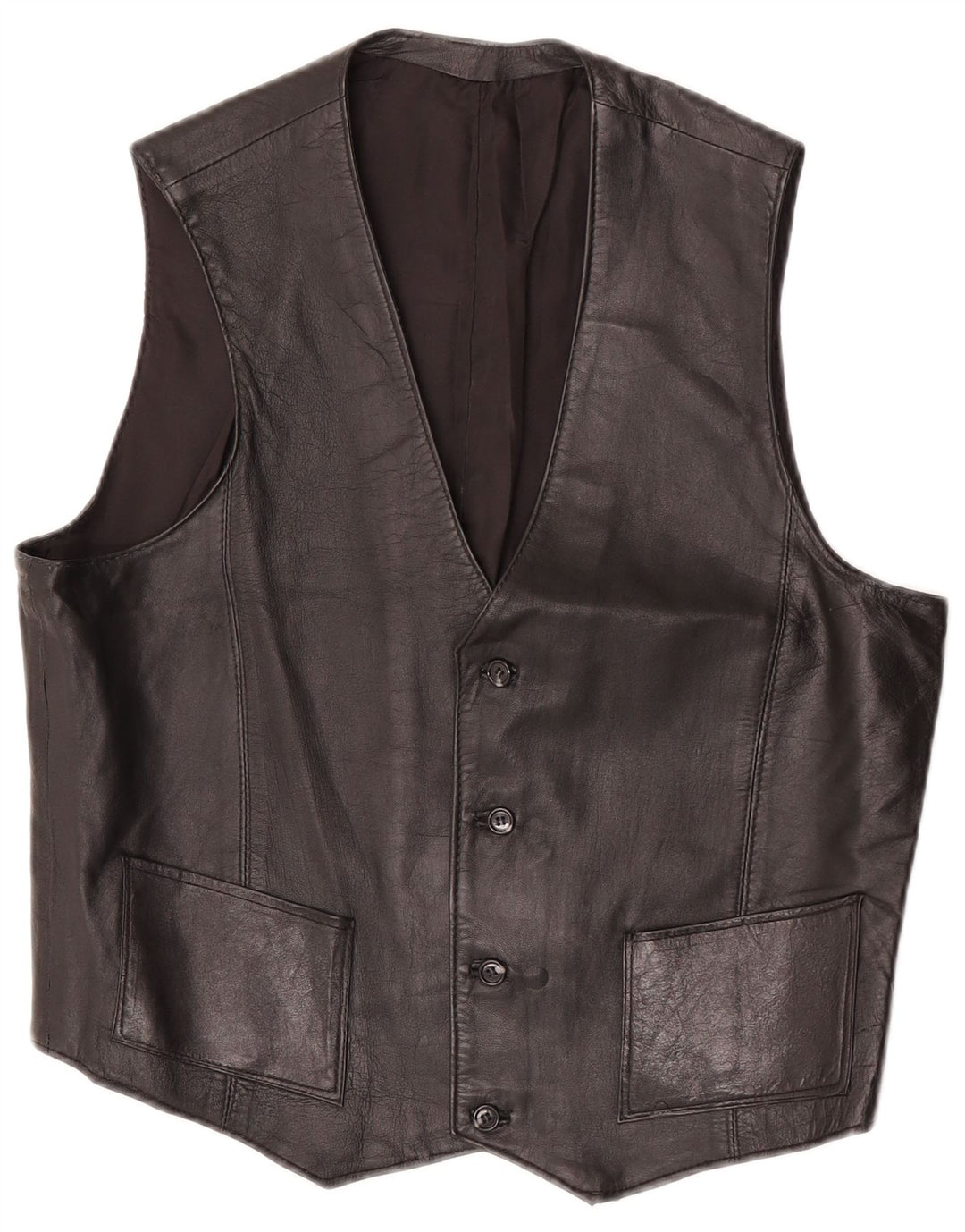 Vintage Damen Lederweste UK 12 Medium Schwarz