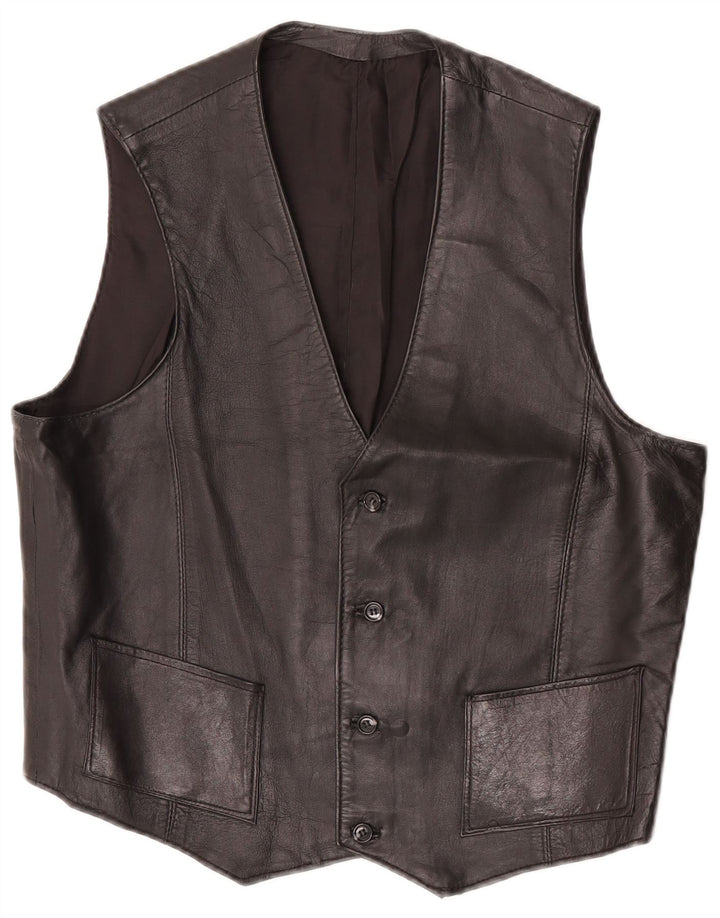 Vintage Damen Lederweste UK 12 Medium Schwarz
