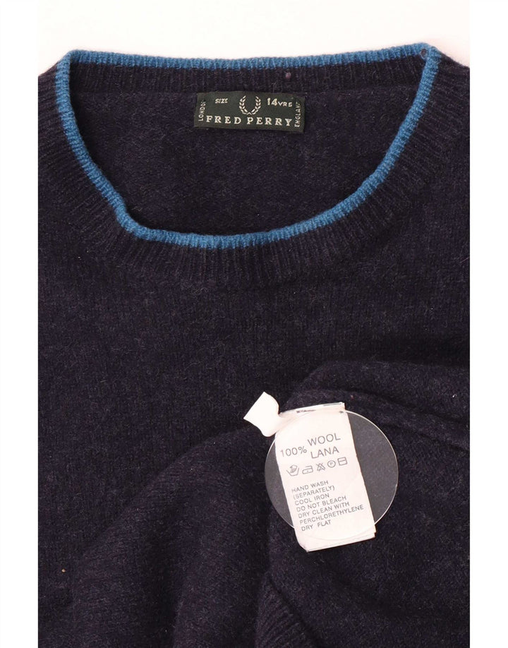Fred Perry Jungen-Pullover mit Rundhalsausschnitt, 13–14 Jahre, marineblaue Wolle