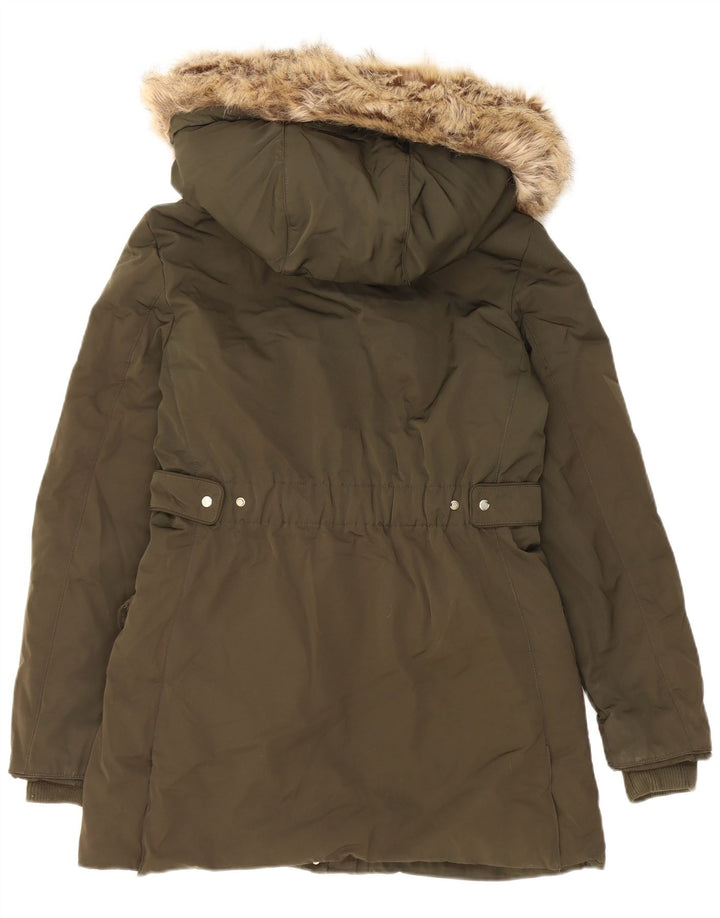 ZARA Damen-Sherpa-Parka mit Kapuze, UK 14, mittleres Khaki, Polyester