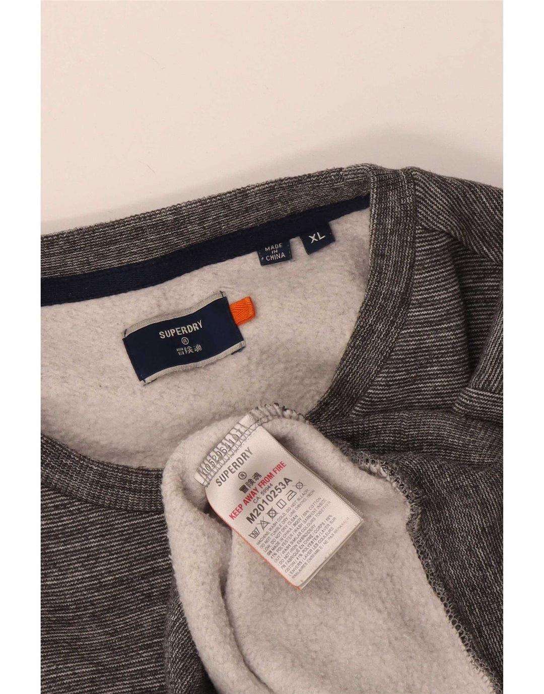 Superdry Herren-Sweatshirt-Pullover XL aus grau gefleckter Baumwolle