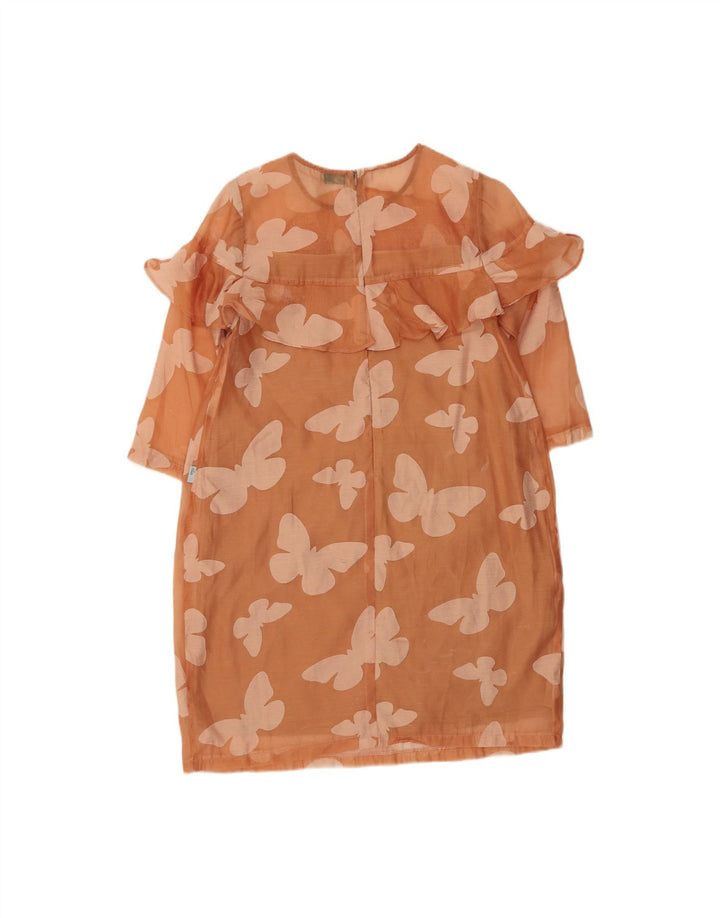 VINTAGE Womens See Through Sheath Dress UK 12 Medium Orange Butterfly