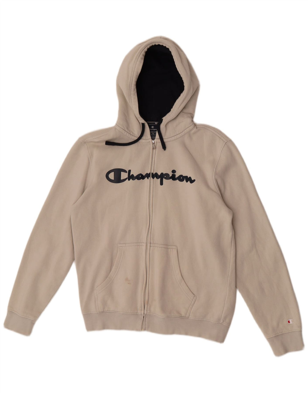 Champion Herren-Kapuzenpullover mit grafischem Reißverschluss, mittlere, cremefarbene Baumwolle