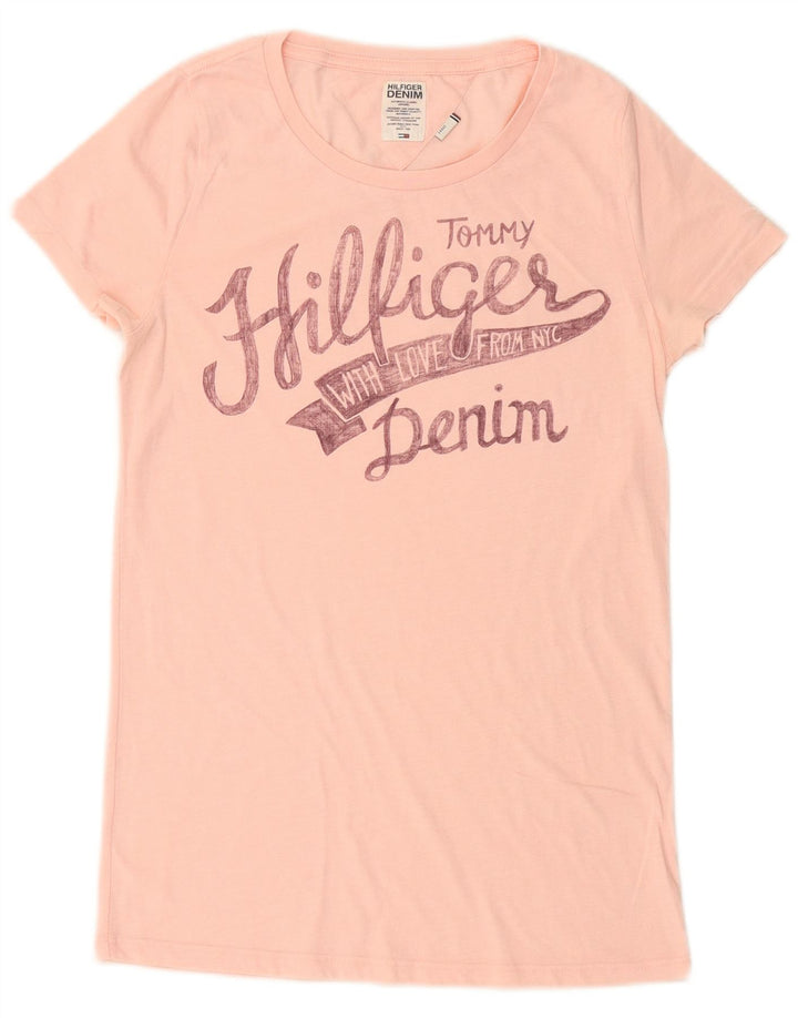 TOMMY HILFIGER Damen Grafik T-Shirt Top UK 14 Large Pink