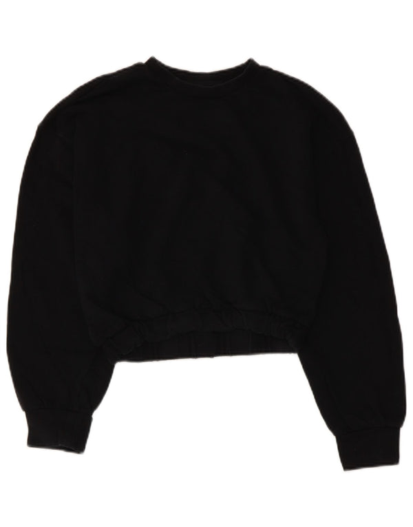 Zara Damen Crop Sweatshirt Pullover UK 10 Small Schwarz Baumwolle