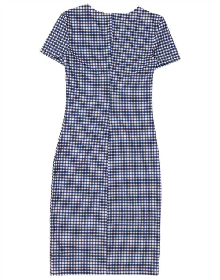 Zara Damen, figurbetontes Kleid, Größe S, Blau, Gingham-Polyester, Gr. 8