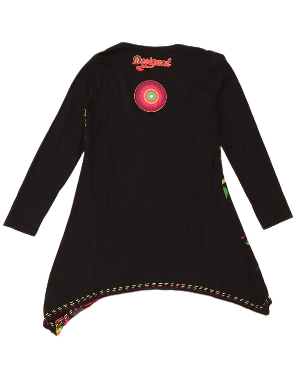 Desigual Womens Graphic Asymmetric Tunic Top UK 18 XL Schwarz geblümte Baumwolle