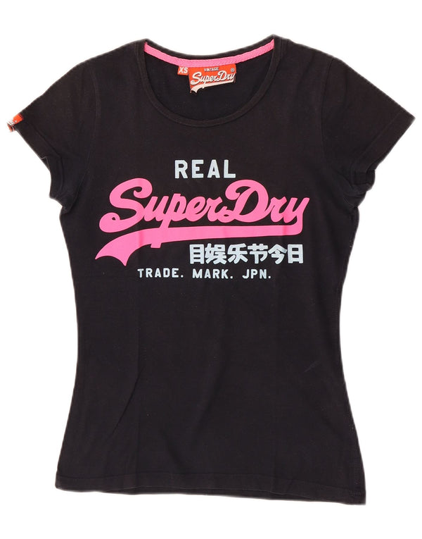 Superdry Damen Grafik-T-Shirt-Oberteil UK 6 XS Schwarz