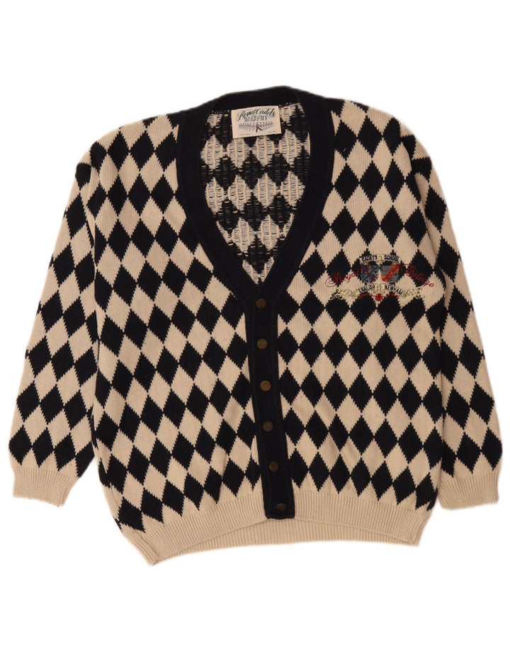 Vintage Herren-Cardigan mit Grafik, mittelbeige, Argyle-/Diamant-Baumwolle